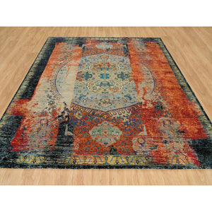 10'2"x10'2" Metallic Orange, Ghazni Wool, Hand Knotted, Ancient Ottoman Erased Design, Square Oriental Rug FWR395424