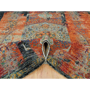 10'2"x10'2" Metallic Orange, Ghazni Wool, Hand Knotted, Ancient Ottoman Erased Design, Square Oriental Rug FWR395424