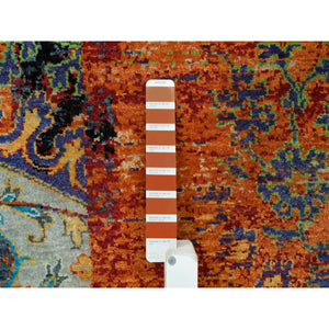 10'2"x10'2" Metallic Orange, Ghazni Wool, Hand Knotted, Ancient Ottoman Erased Design, Square Oriental Rug FWR395424