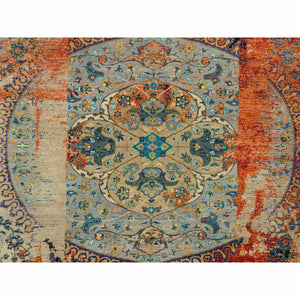 10'2"x10'2" Metallic Orange, Ghazni Wool, Hand Knotted, Ancient Ottoman Erased Design, Square Oriental Rug FWR395424
