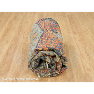 10'2"x10'2" Metallic Orange, Ghazni Wool, Hand Knotted, Ancient Ottoman Erased Design, Square Oriental Rug FWR395424