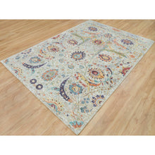Load image into Gallery viewer, 6&#39;3&quot;x9&#39;3&quot; Tan Color, Silk With Textured Wool, Hand Knotted, Sickle Leaf Design, Oriental Rug FWR395448