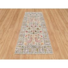 Load image into Gallery viewer, 4&#39;3&quot;x10&#39; Taupe, Directional Vase All Over Design, Silk With Textured Wool, Hand Knotted, Wide Runner Oriental Rug FWR395472
