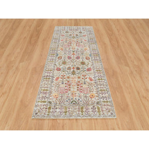 4'3"x10' Taupe, Directional Vase All Over Design, Silk With Textured Wool, Hand Knotted, Wide Runner Oriental Rug FWR395472