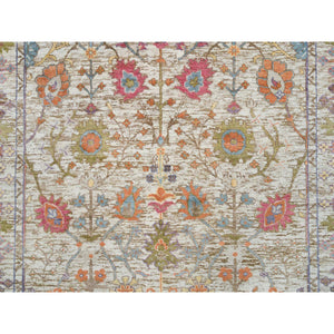4'3"x10' Taupe, Directional Vase All Over Design, Silk With Textured Wool, Hand Knotted, Wide Runner Oriental Rug FWR395472