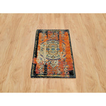 Load image into Gallery viewer, 2&#39;2&quot;x3&#39;1&quot; Metallic Orange, Hand Knotted, Ancient Ottoman Erased Design, Ghazni Wool, Mat Oriental Rug FWR395508