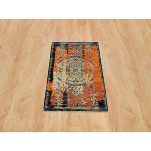 2'2"x3'1" Metallic Orange, Hand Knotted, Ancient Ottoman Erased Design, Ghazni Wool, Mat Oriental Rug FWR395508