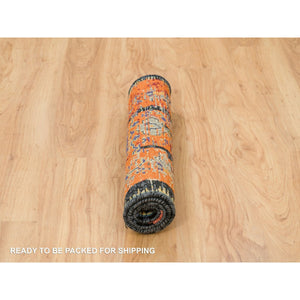 2'2"x3'1" Metallic Orange, Hand Knotted, Ancient Ottoman Erased Design, Ghazni Wool, Mat Oriental Rug FWR395508