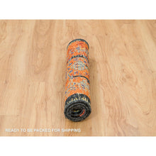 Load image into Gallery viewer, 2&#39;2&quot;x3&#39;1&quot; Metallic Orange, Hand Knotted, Ancient Ottoman Erased Design, Ghazni Wool, Mat Oriental Rug FWR395508