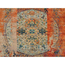 Load image into Gallery viewer, 8&#39;1&quot;x8&#39;1&quot; Metallic Orange, Ghazni Wool, Hand Knotted, Ancient Ottoman Erased Design, Round Oriental Rug FWR395514