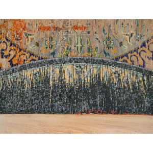 10'x10' Metallic Orange, Ancient Ottoman Erased Design, Ghazni Wool, Hand Knotted, Round Oriental Rug FWR395544