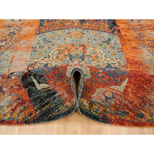 10'x10' Metallic Orange, Ancient Ottoman Erased Design, Ghazni Wool, Hand Knotted, Round Oriental Rug FWR395544
