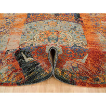 Load image into Gallery viewer, 10&#39;x10&#39; Metallic Orange, Ancient Ottoman Erased Design, Ghazni Wool, Hand Knotted, Round Oriental Rug FWR395544