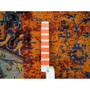 10'x10' Metallic Orange, Ancient Ottoman Erased Design, Ghazni Wool, Hand Knotted, Round Oriental Rug FWR395544