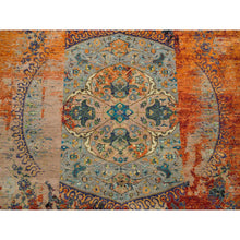 Load image into Gallery viewer, 10&#39;x10&#39; Metallic Orange, Ancient Ottoman Erased Design, Ghazni Wool, Hand Knotted, Round Oriental Rug FWR395544