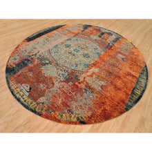 Load image into Gallery viewer, 14&#39;x14&#39; Metallic Orange, Hand Knotted, Ancient Ottoman Erased Design, Ghazni Wool, Round Oriental Rug FWR395550