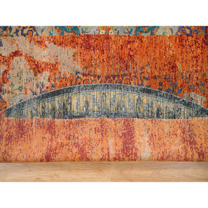 14'x14' Metallic Orange, Hand Knotted, Ancient Ottoman Erased Design, Ghazni Wool, Round Oriental Rug FWR395550
