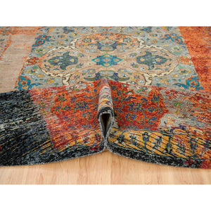 14'x14' Metallic Orange, Hand Knotted, Ancient Ottoman Erased Design, Ghazni Wool, Round Oriental Rug FWR395550