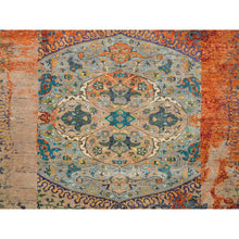 Load image into Gallery viewer, 14&#39;x14&#39; Metallic Orange, Hand Knotted, Ancient Ottoman Erased Design, Ghazni Wool, Round Oriental Rug FWR395550