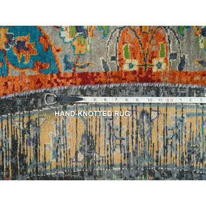 14'x14' Metallic Orange, Hand Knotted, Ancient Ottoman Erased Design, Ghazni Wool, Round Oriental Rug FWR395550
