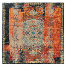 Load image into Gallery viewer, 12&#39;1&quot;x12&#39;1&quot; Metallic Orange, Ghazni Wool, Hand Knotted, Ancient Ottoman Erased Design, Square Oriental Rug FWR395556