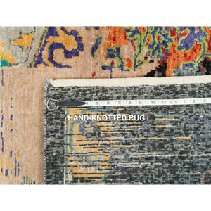 12'1"x12'1" Metallic Orange, Ghazni Wool, Hand Knotted, Ancient Ottoman Erased Design, Square Oriental Rug FWR395556