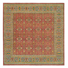 Load image into Gallery viewer, 14&#39;x14&#39; Fire Brick Red, Hand Knotted, Antiqued Oushak Reimagined Repetitive Star and Rosette Design, Sheared Low, Soft Wool, Square Oriental Rug FWR395568