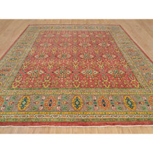 Load image into Gallery viewer, 14&#39;x14&#39; Fire Brick Red, Hand Knotted, Antiqued Oushak Reimagined Repetitive Star and Rosette Design, Sheared Low, Soft Wool, Square Oriental Rug FWR395568