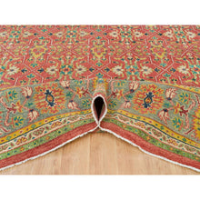 Load image into Gallery viewer, 14&#39;x14&#39; Fire Brick Red, Hand Knotted, Antiqued Oushak Reimagined Repetitive Star and Rosette Design, Sheared Low, Soft Wool, Square Oriental Rug FWR395568