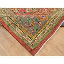 Load image into Gallery viewer, 14&#39;x14&#39; Fire Brick Red, Hand Knotted, Antiqued Oushak Reimagined Repetitive Star and Rosette Design, Sheared Low, Soft Wool, Square Oriental Rug FWR395568