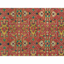Load image into Gallery viewer, 14&#39;x14&#39; Fire Brick Red, Hand Knotted, Antiqued Oushak Reimagined Repetitive Star and Rosette Design, Sheared Low, Soft Wool, Square Oriental Rug FWR395568