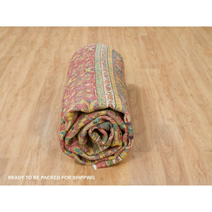 14'x14' Fire Brick Red, Hand Knotted, Antiqued Oushak Reimagined Repetitive Star and Rosette Design, Sheared Low, Soft Wool, Square Oriental Rug FWR395568