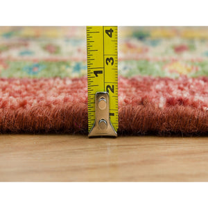 14'x14' Fire Brick Red, Hand Knotted, Antiqued Oushak Reimagined Repetitive Star and Rosette Design, Sheared Low, Soft Wool, Square Oriental Rug FWR395568