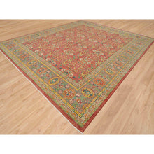 Load image into Gallery viewer, 14&#39;x16&#39;5&quot; Fire Brick Red, Sheared Low, 100% Wool, Hand Knotted, Antiqued Oushak Reimagined Repetitive Star And Rosette Design, Oversized Oriental Rug FWR395580