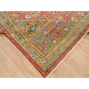 14'x16'5" Fire Brick Red, Sheared Low, 100% Wool, Hand Knotted, Antiqued Oushak Reimagined Repetitive Star And Rosette Design, Oversized Oriental Rug FWR395580