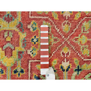 14'x16'5" Fire Brick Red, Sheared Low, 100% Wool, Hand Knotted, Antiqued Oushak Reimagined Repetitive Star And Rosette Design, Oversized Oriental Rug FWR395580