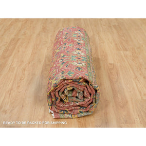 14'x16'5" Fire Brick Red, Sheared Low, 100% Wool, Hand Knotted, Antiqued Oushak Reimagined Repetitive Star And Rosette Design, Oversized Oriental Rug FWR395580