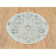 Load image into Gallery viewer, 5&#39;x5&#39; Ivory, Hand Knotted, Sickle Leaf Design, Soft Pile, Silk With Textured Wool, Round Oriental Rug FWR395604
