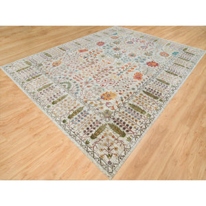 12'1"x15'4" Taupe, Directional Vase All Over Design, Silk with Textured Wool, Hand Knotted, Oversized Oriental Rug FWR395616