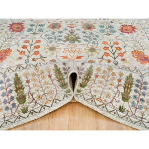 12'1"x15'4" Taupe, Directional Vase All Over Design, Silk with Textured Wool, Hand Knotted, Oversized Oriental Rug FWR395616