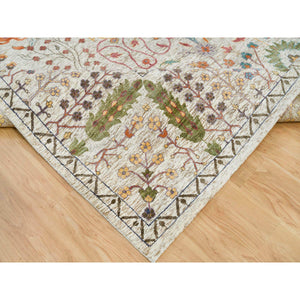 12'1"x15'4" Taupe, Directional Vase All Over Design, Silk with Textured Wool, Hand Knotted, Oversized Oriental Rug FWR395616