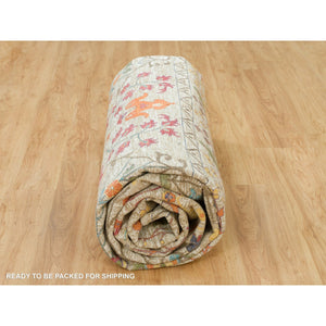 12'1"x15'4" Taupe, Directional Vase All Over Design, Silk with Textured Wool, Hand Knotted, Oversized Oriental Rug FWR395616