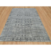 Load image into Gallery viewer, 8&#39;x10&#39; Ash Gray, Hand Spun Undyed, Natural Wool, Modern Criss Cross Erased Design, Hand Knotted, Oriental Square Rug FWR395670