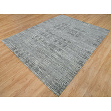 Load image into Gallery viewer, 8&#39;x10&#39; Ash Gray, Hand Spun Undyed, Natural Wool, Modern Criss Cross Erased Design, Hand Knotted, Oriental Square Rug FWR395670