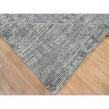 Load image into Gallery viewer, 8&#39;x10&#39; Ash Gray, Hand Spun Undyed, Natural Wool, Modern Criss Cross Erased Design, Hand Knotted, Oriental Square Rug FWR395670