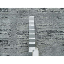 Load image into Gallery viewer, 8&#39;x10&#39; Ash Gray, Hand Spun Undyed, Natural Wool, Modern Criss Cross Erased Design, Hand Knotted, Oriental Square Rug FWR395670