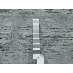 8'x10' Ash Gray, Hand Spun Undyed, Natural Wool, Modern Criss Cross Erased Design, Hand Knotted, Oriental Square Rug FWR395670