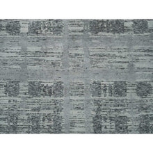 Load image into Gallery viewer, 8&#39;x10&#39; Ash Gray, Hand Spun Undyed, Natural Wool, Modern Criss Cross Erased Design, Hand Knotted, Oriental Square Rug FWR395670