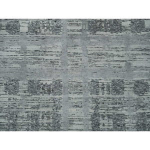 8'x10' Ash Gray, Hand Spun Undyed, Natural Wool, Modern Criss Cross Erased Design, Hand Knotted, Oriental Square Rug FWR395670