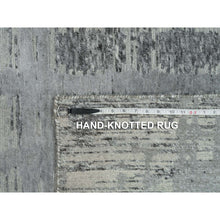 Load image into Gallery viewer, 8&#39;x10&#39; Ash Gray, Hand Spun Undyed, Natural Wool, Modern Criss Cross Erased Design, Hand Knotted, Oriental Square Rug FWR395670